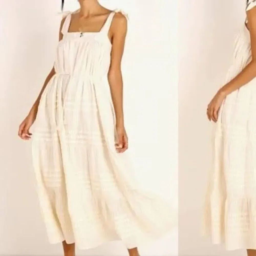 Cleobella Ivory Gold Striped Cotton Sleeveless Orson Midi Dress Size Large